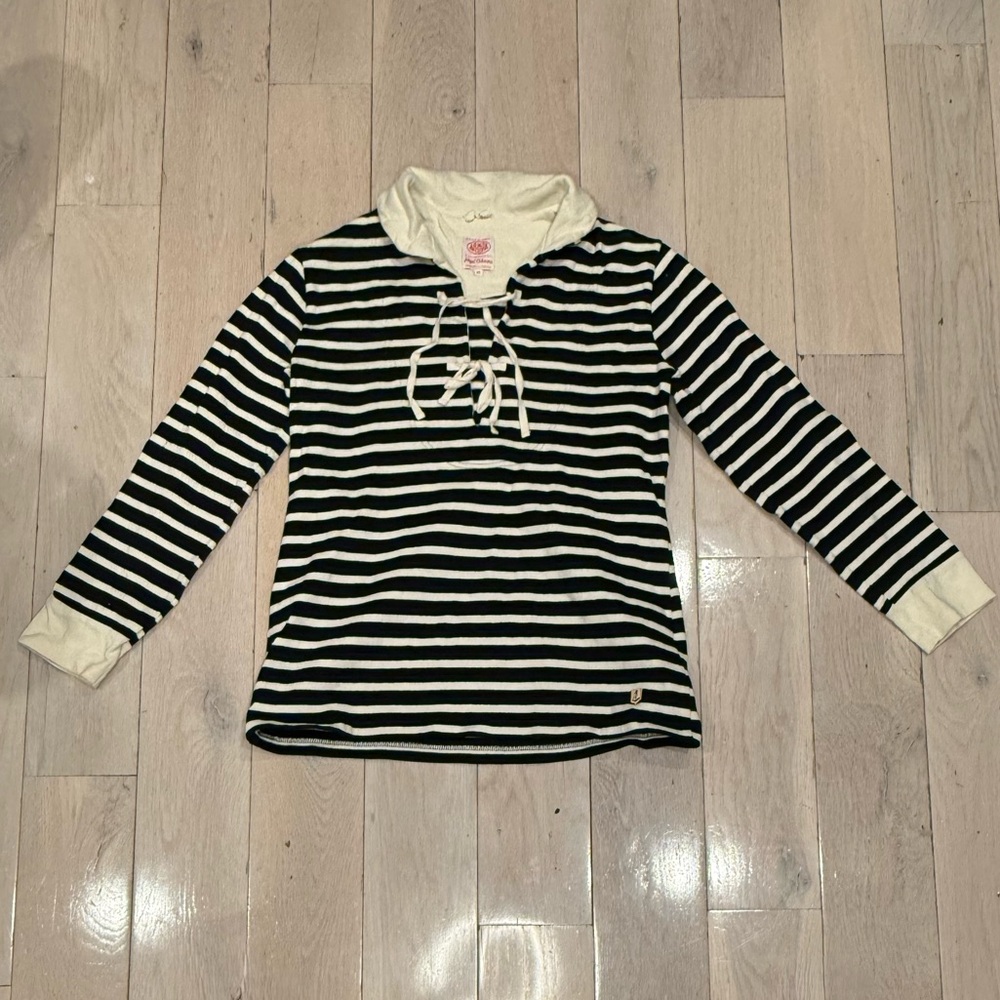 Armor-Lux Collab w/ Nigel Cabourn Black & White Striped Lace-Up Sweatshirt